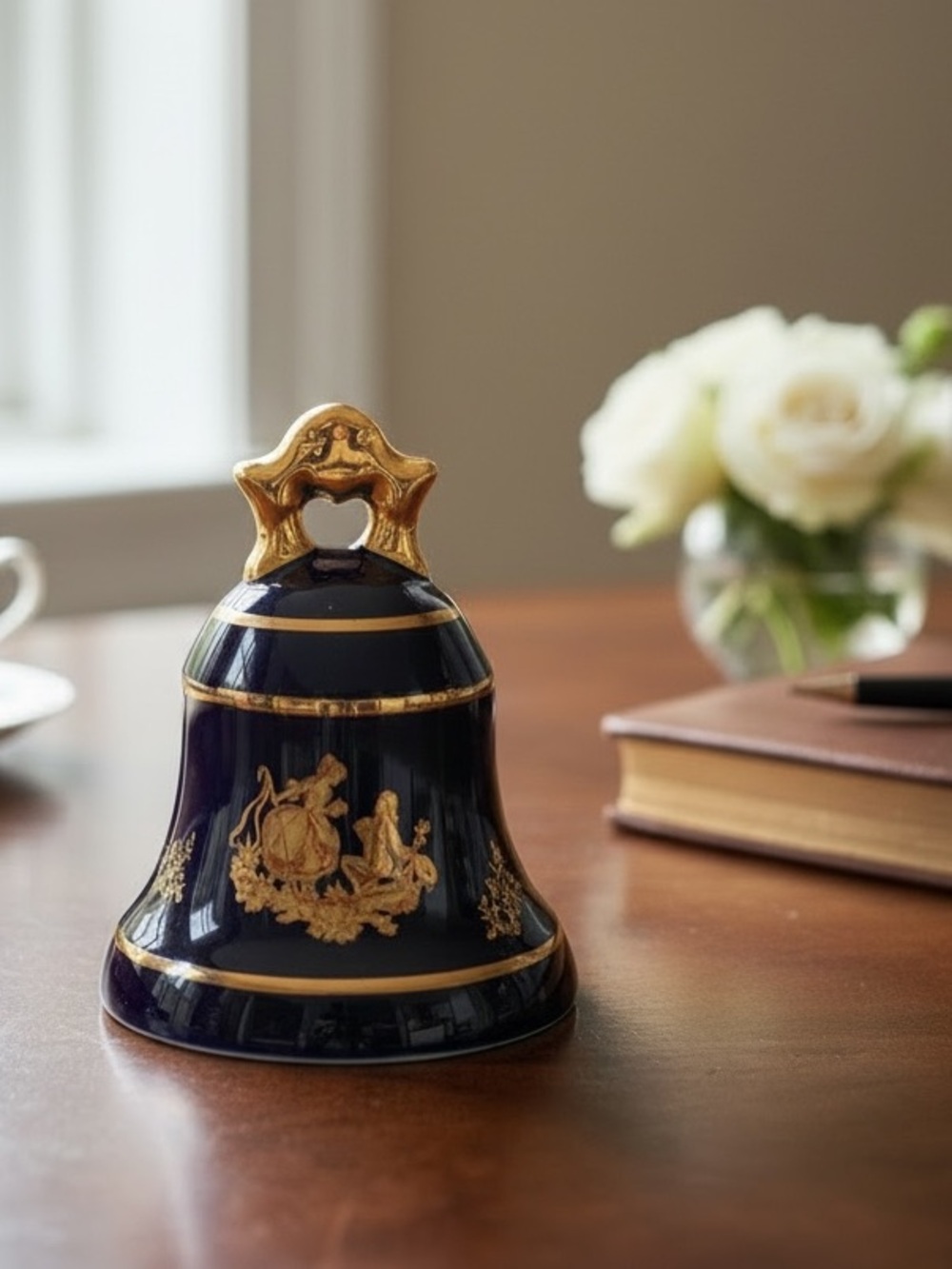 Limoges Cobalt Blue and Gold Porcelain Bell 22k gold